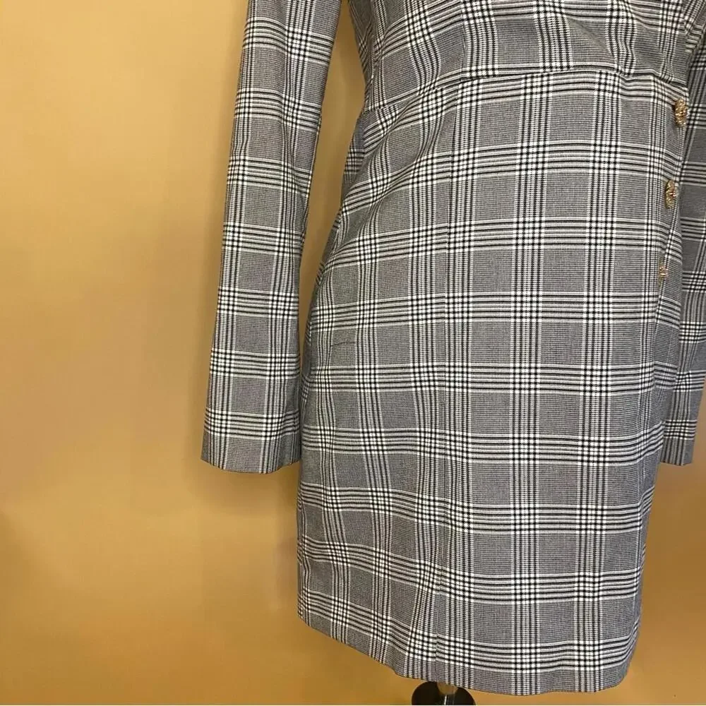 Zara Plaid Blazer Mini Dress Jeweled Buttons Long Sleeve Size S NWT - Picture 7 of 12